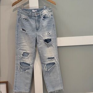 Stylish Distressed Light Blue Straight Leg Jeans